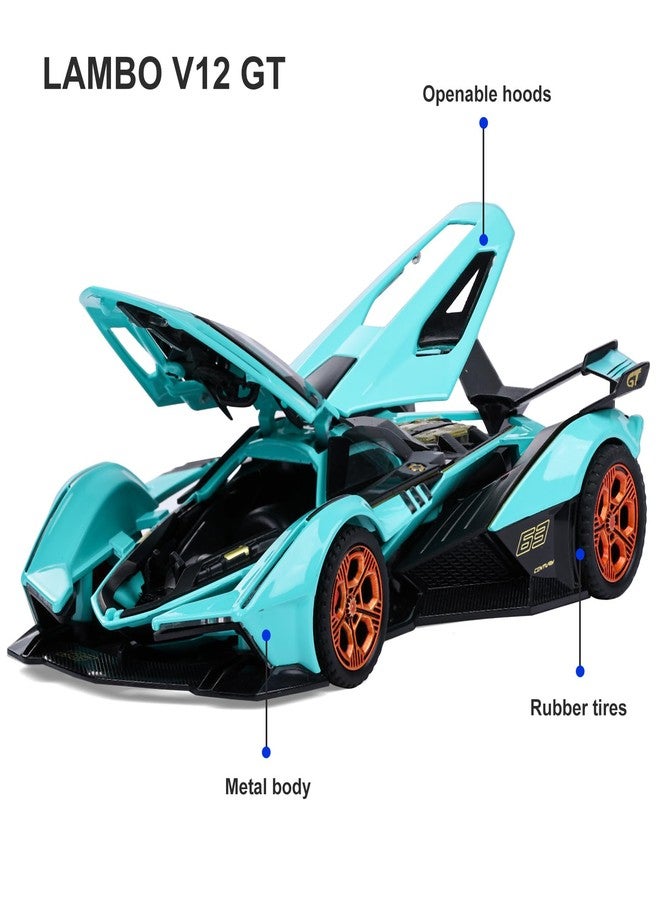 SASBSC Toy Cars Lambo V12 Sports Car Toy with Light and Sound Diecast Metal Model Cars for 3+ Year Old Boys Pull Back Race Car Gift Toys for Kids Ages 3+ (Blue) - Image 2